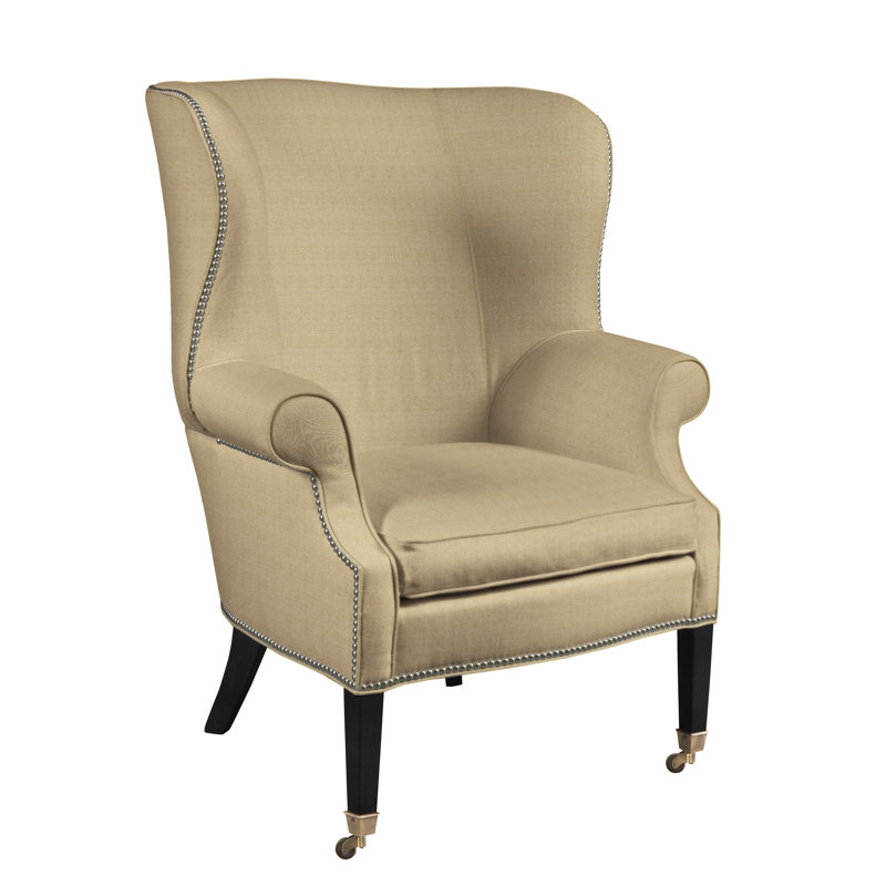Preston 34" Wide Linen Wingback Chair, Lee Cream