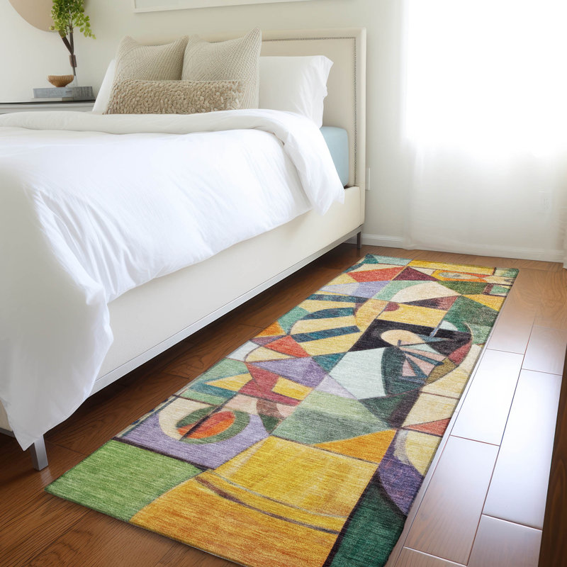 Machine Washable Indoor/Outdoor Xhevrie Gold Rug, Runner 2'3" x 7'6"
