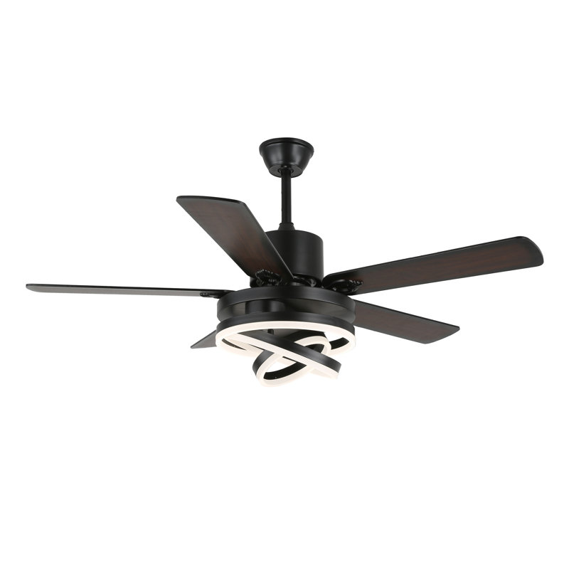 Eustolio 52'' DIY Shade Reversible Caged Ceiling Fan with Dimmable LED Light and Remote, Black