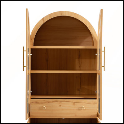71 inch Tall Arched Kitchen Pantry Cabinet with Door Shelves and Hidden Drawer