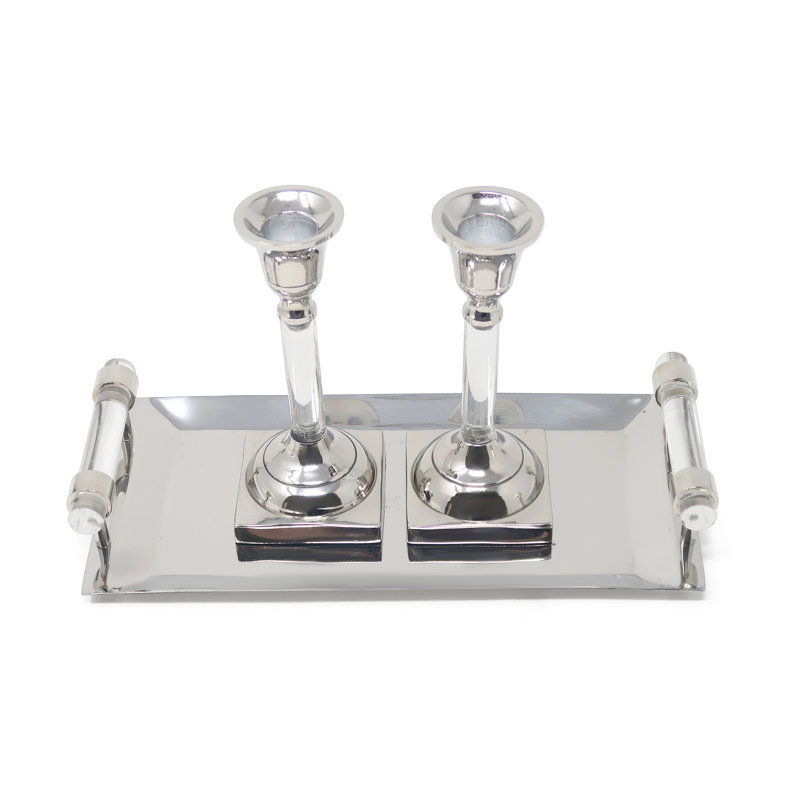 Candlestick Set With Tray (Available In Multiple Colors Options), Clear