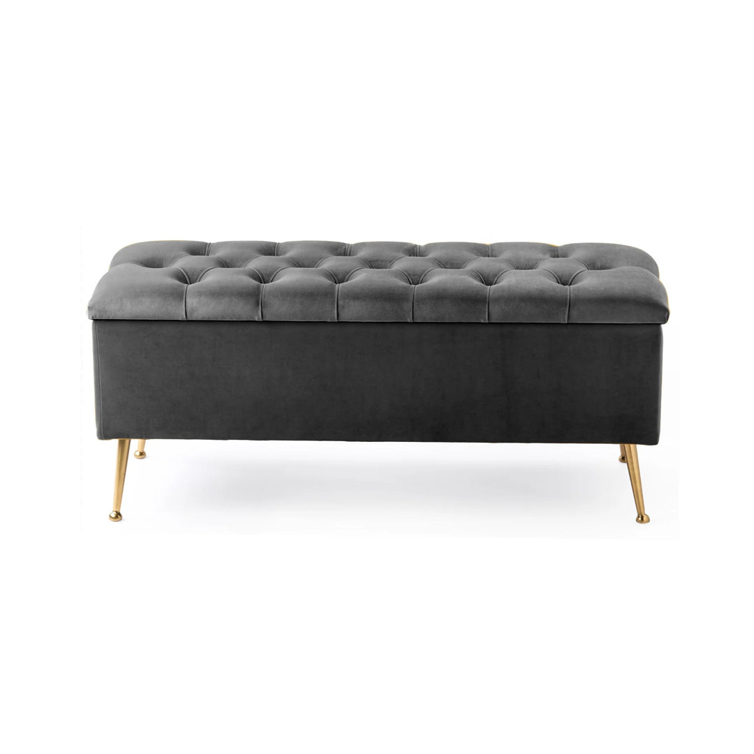 Amara Wide Velvet Tufted Rectangle Storage Ottoman Footstool Upholstered Bench with Legs for Living Room & Bedroom