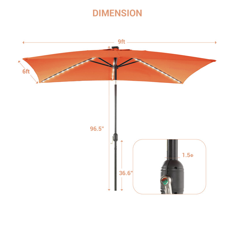 Parasol de marché rectangulaire 9 pi x 6 pi Sayaf, Orange