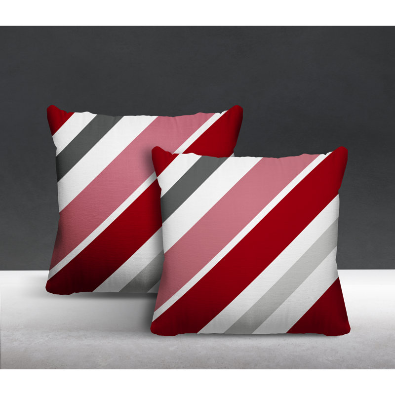  Coussin décoratif intérieur / extérieur à rayures, L 19 po x H 19 po, Rouge