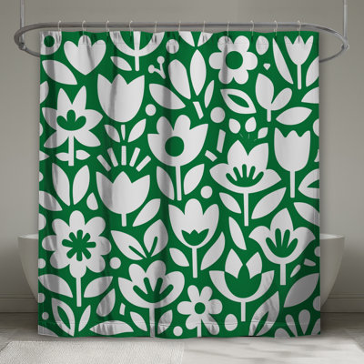 White Floral Motif Shower Curtains Extra Long