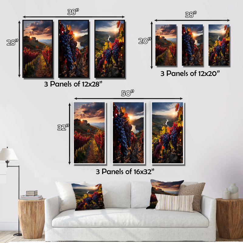 «Scenic Whimsical Vineyard», 3 pièces, Toile tendue, H 32 po x l 48 po