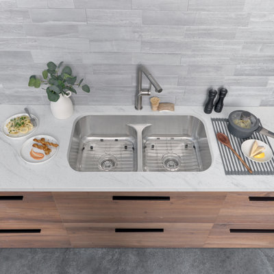 Canda Stylish Olivine Dual-Mount, Stainless Steel Double-Bowl Kitchen Sink