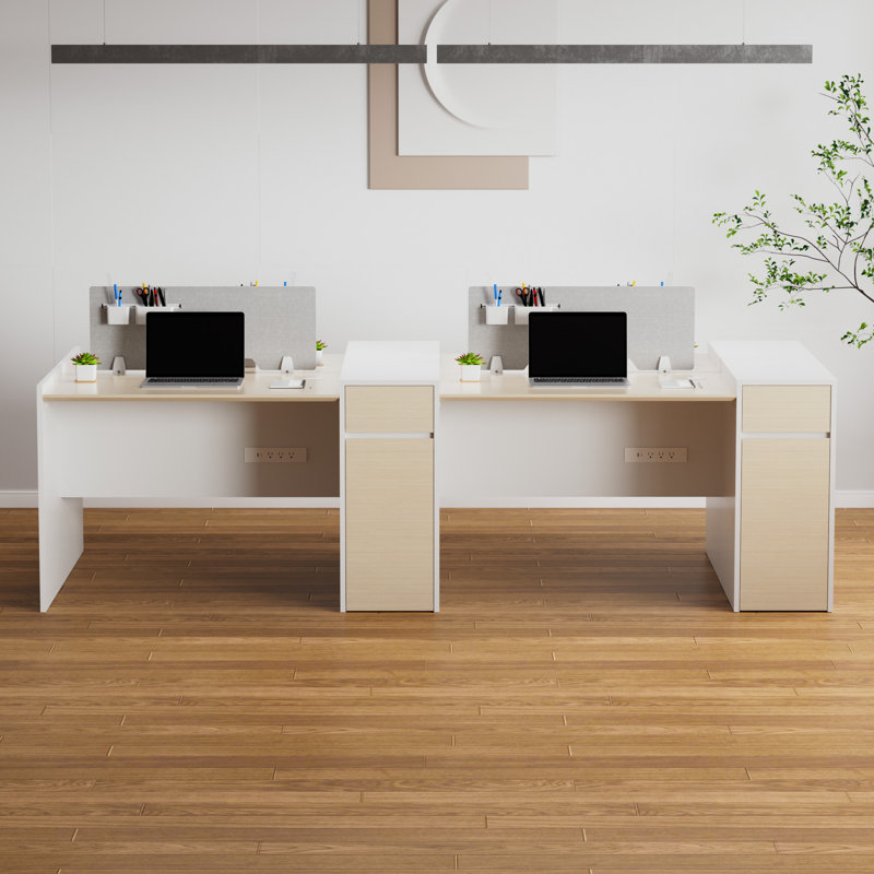 Okeysen Modular 4 Person Benching Workstation with Storage & Outlets