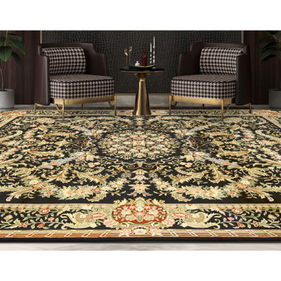 Hand Knotted Wool Area Rug in Black