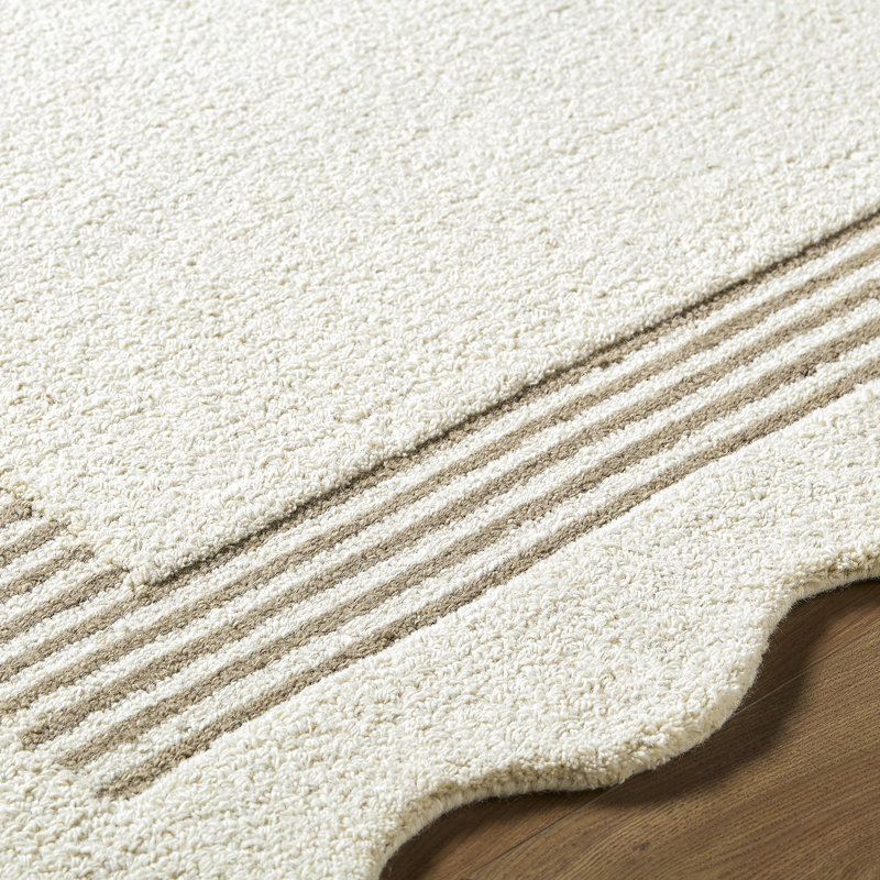 Abstract Wool Hand Tufted Area Rug, Ivory, Taupe, Rectangle 107 x 168 cm