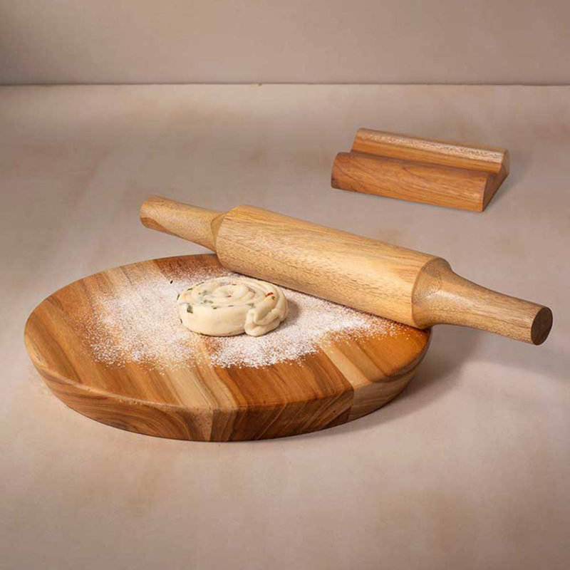Chakla Belan en teck avec support - 2 ensembles
