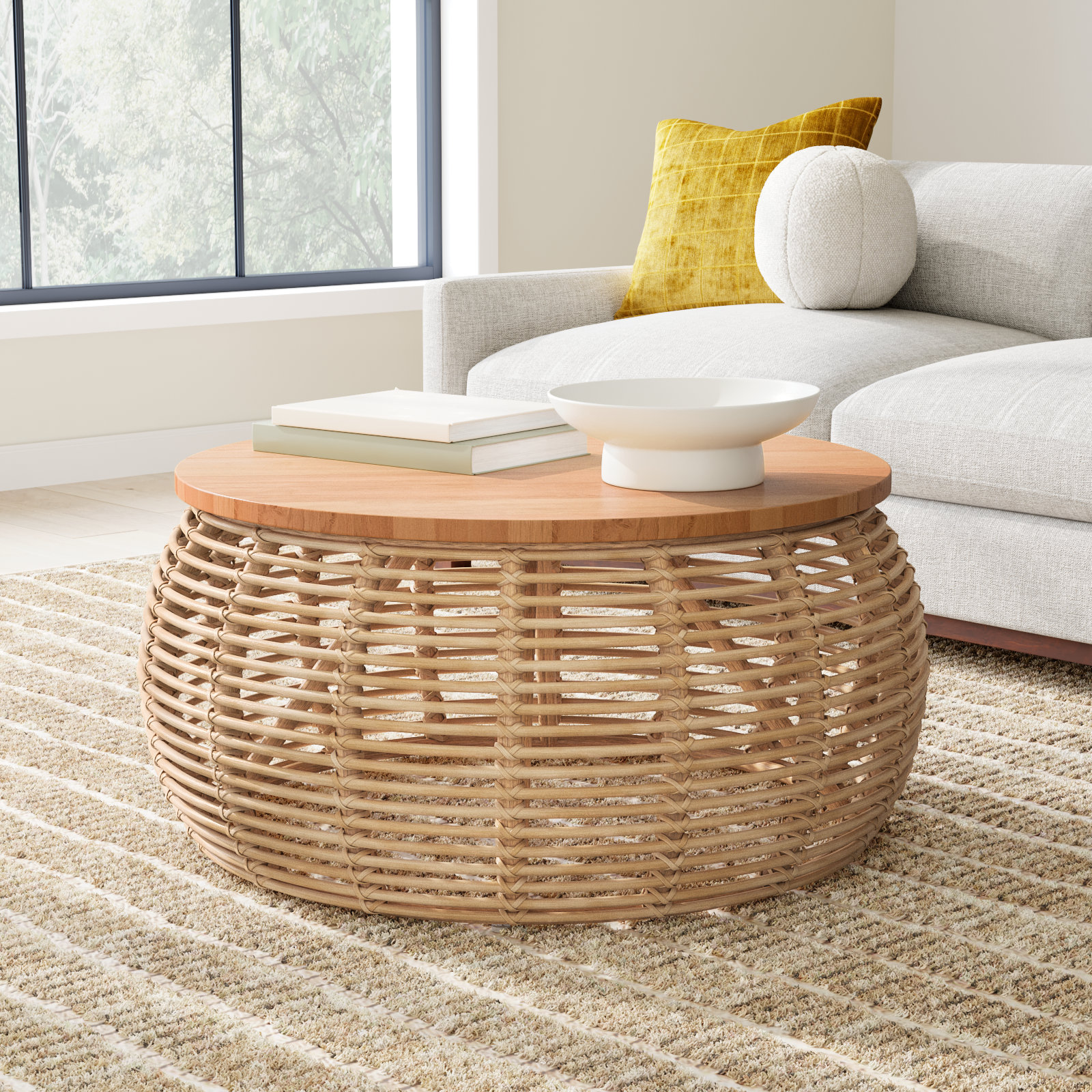 Rory 40" Drum Coffee Table, Brown