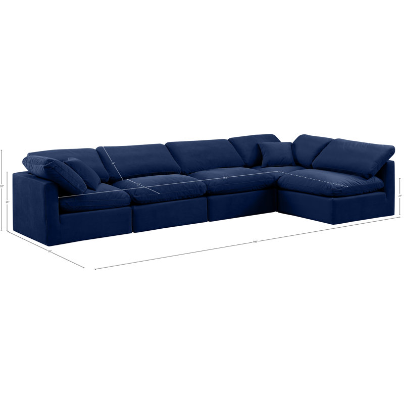 Itala Velvet L-Shaped Sectional Reversible, Navy Velvet