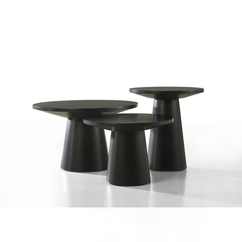 Ensemble de table basse, de bout et de console en ébène 3 pièces avec base à piédestal
