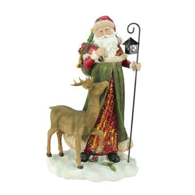 Figurine de père Noël 18,5 "de style ancien style rustique avec lanterne et renne