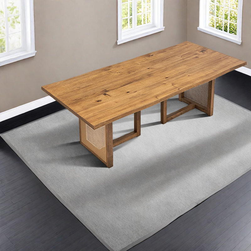 Spacious Modern Oak Dining Table, Solid Wood Waves Design For 6
