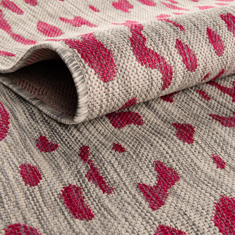 Tapis de safari d'extérieur rose et gris, Rond 3 pi
