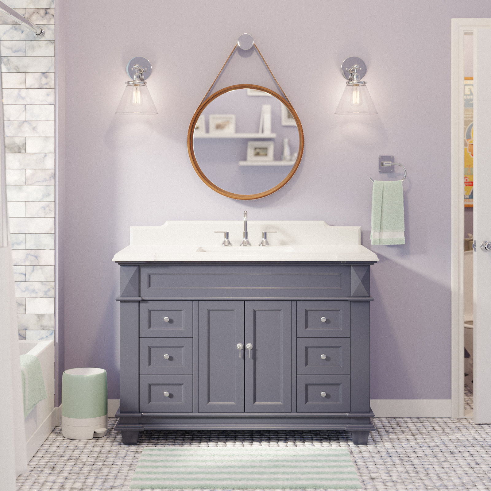 Ensa 48'' Single Bathroom Vanity, Quartz, Marine Gray