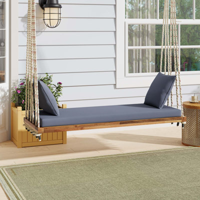 Balancelle de patio en bois, banc de balancelle suspendu avec coussin et coussins, cordes en chanvre de 10,8 pi pour le jardin, la cour et la pelouse