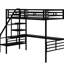 Lit mezzanine simple noir avec bureau, lattes en métal sécurisées, garde-corps pleine longueur, rangement sous le cadre à assemblage rapide noir, caractéristiques, multifonctionnel, peu encombrant dans la chambre à coucher