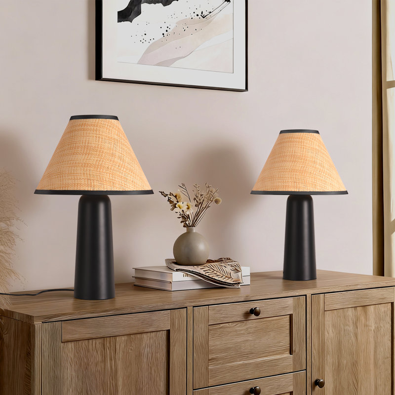 Lampe de table moderne en rotin noir 18,7 po, Black