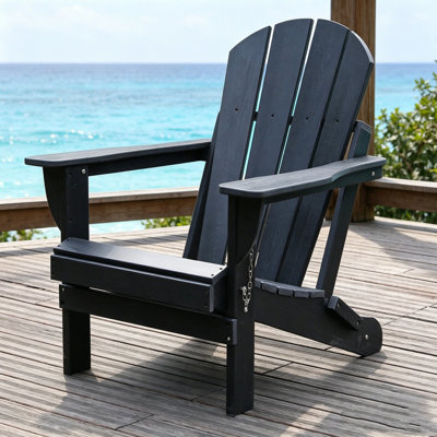 Chaise pliante noire en PEHD toutes saisons Adirondack avec finition semblable à du bois pour le patio extérieur