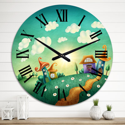 Little Houses In Green Fantasy Village - Country wall clock
