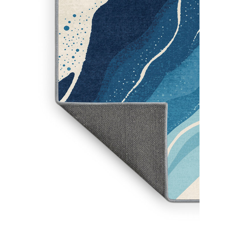Tapis ombré doux et moelleux contemporain de couleur châtaignier Niagara Falls - reliure bleu ciel, 4 x 6
