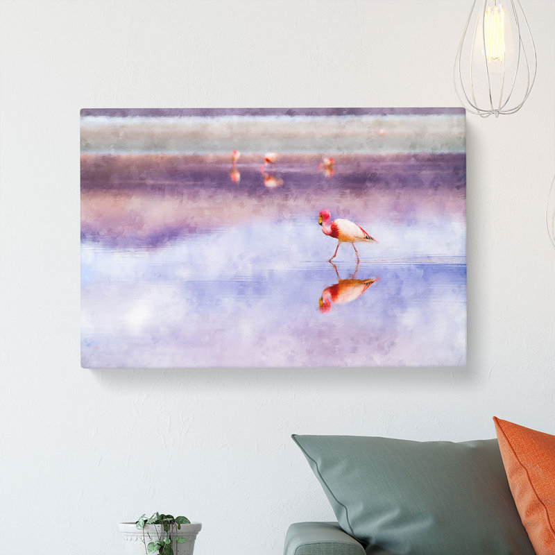 Flamingo Reflection Painting - Wrapped Canvas, 60cm H x 91cm W x 3cm D