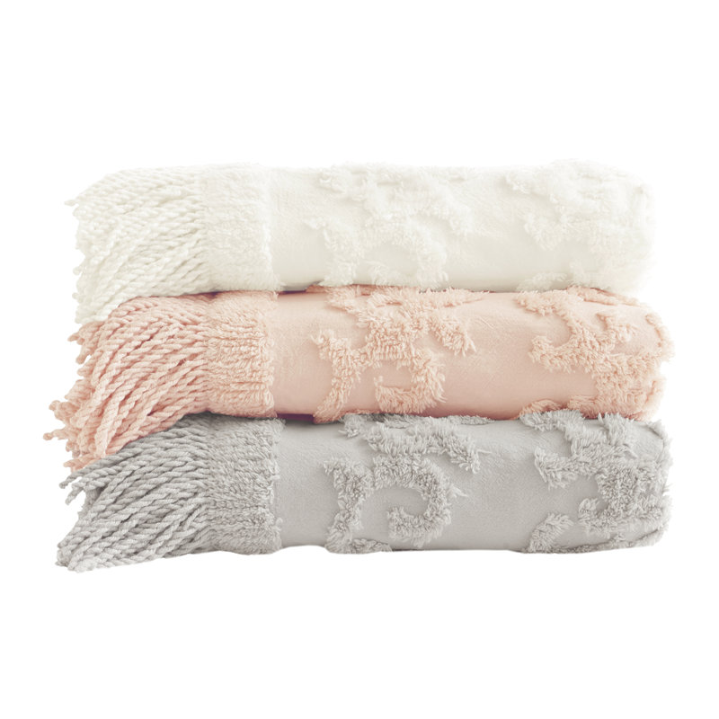 Blush Cotton Tufted Throw with Fringe Tassels