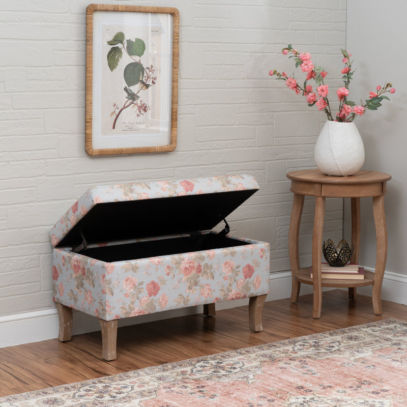 Pierro Upholstered Hinged Lid  Storage Ottoman, Blue Floral