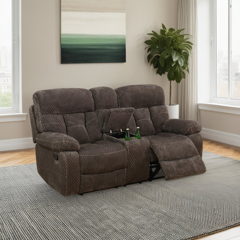 Causeuse inclinable manuelle avec console centrale - Revêtement en microfibre, porte-gobelets doubles, conception à dossier divisé