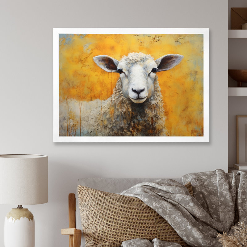 Encaustique jaune et mouton beige I - impression, H 24 po x l 32 po x P 1 po, Cadre simple blanc