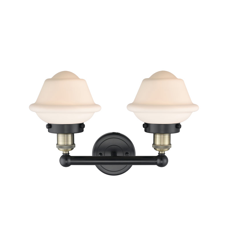 Éclairage pour meuble-lavabo à 2 lumières à intensité variable Grourke, Blanc mat, Laiton antique noir