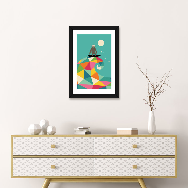 «Surfs up» par Andy Westface - impression d'art graphique, Papier encadré noir, Blanc, H 24 po x l 16 po x P 1 po