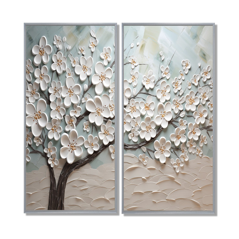 Cornouiller Serenity Magical Tree IV - Floral Flower Field, art mural, 20" H x 24" W, Silver