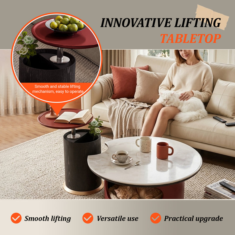 Modern Minimalist Nested Coffee Table Set - Marble Top & Open Storage (33.46" L)