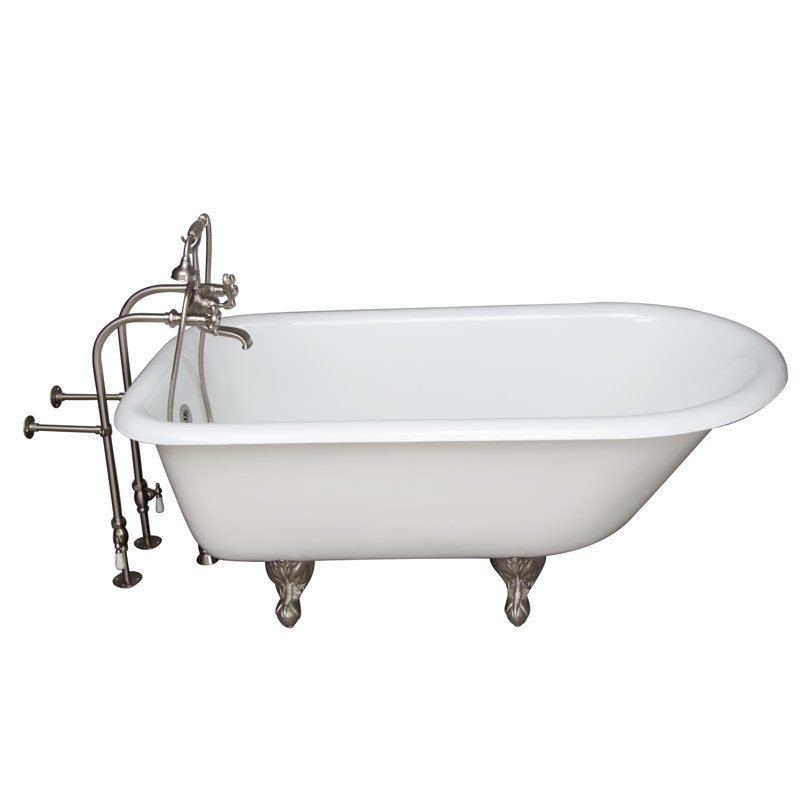 54'' x 30'' Soaking Cast Iron Bathtub with Faucet, Satin Nickel