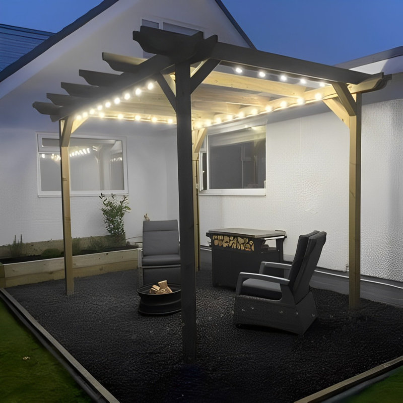 Baudouin Solid Wood Pergola, Light Green, 16 ft x 6 ft