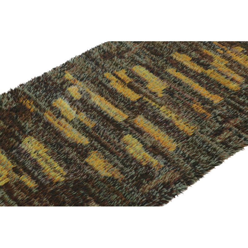 Vintage Swedish Rya Runner Rug In Scandinavian Minimalist Pattern - Rug & Kilim