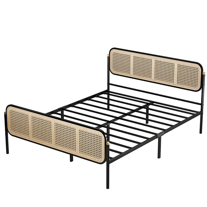 Ceira Rattan Bed Frame With Headboard, Boho Bed Frame Platform, Full
