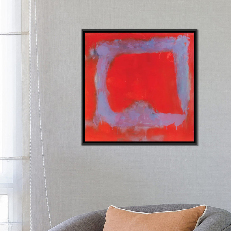 " Composition In Red " by Wayne Sleeth, 18" H x 18" W x 1.5" D, Black Framed Canvas, No Mat
