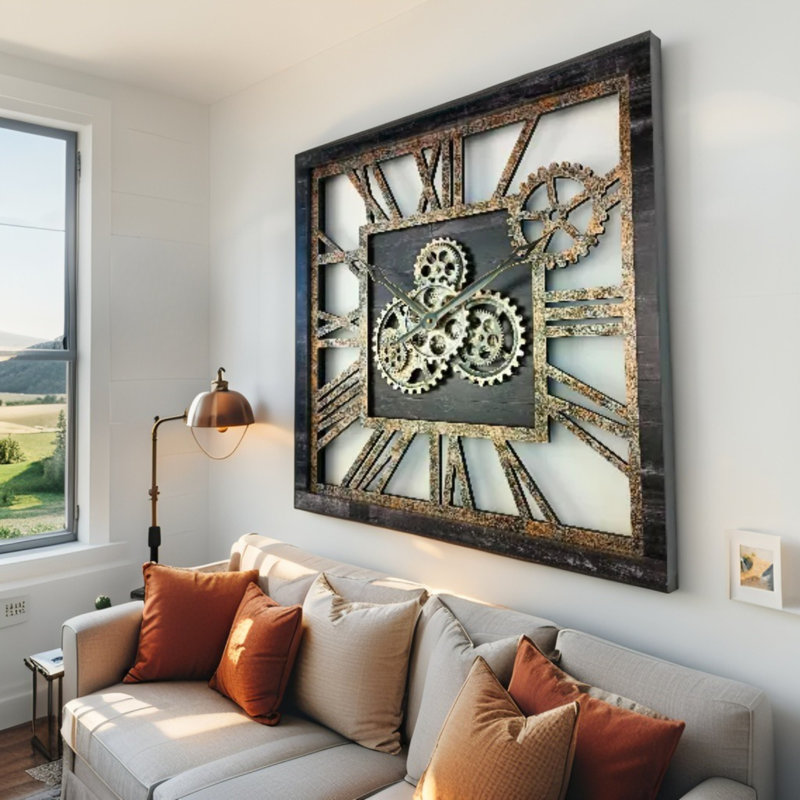 Horloge murale surdimensionnée carrée 24 po pour le salon avec la collection America, Noir