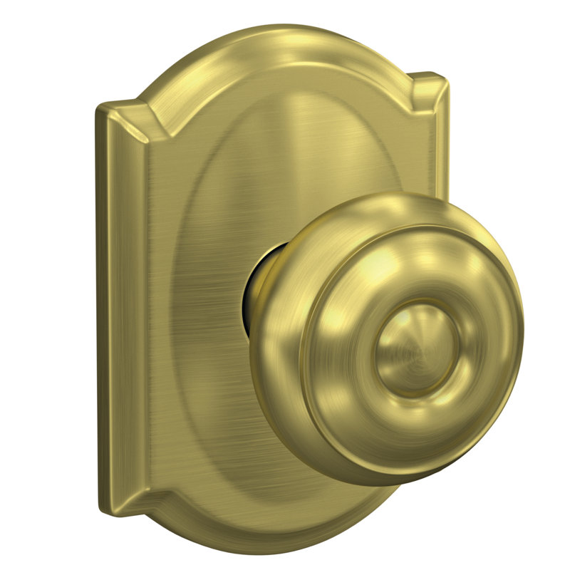 Custom Georgian Non-Turning Knob with Camelot Trim, Satin Brass
