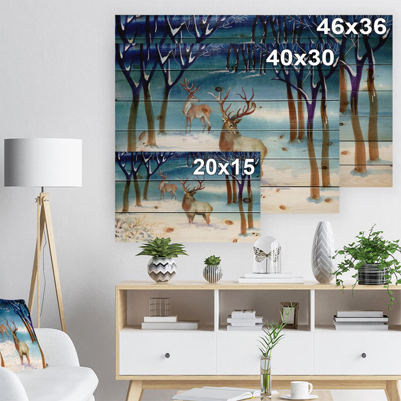 «Amazing Winter Forest with Deer», impression, H 15 po x l 20 po x P 1 po, Bois