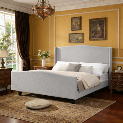 Upholstered Bed Frame with Tall Headboard and Footboard，Velvet Platform Bed, No Box Spring Needed, Gray, King