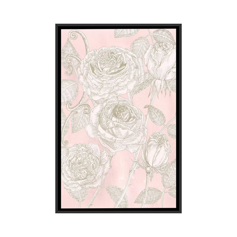 «Blooming Roses I», impression sur toile, H 26 po x l 18 po x P 1,5 po, Toile avec cadre noir, Pas de tapis
