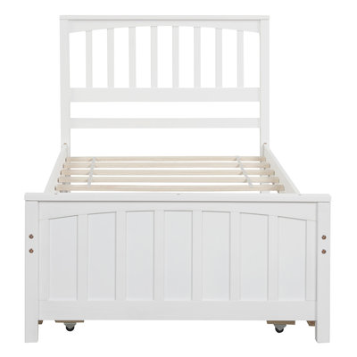Lit plateforme simple blanc avec lit gigogne en bois de pin massif pour une chambre à coucher confortable