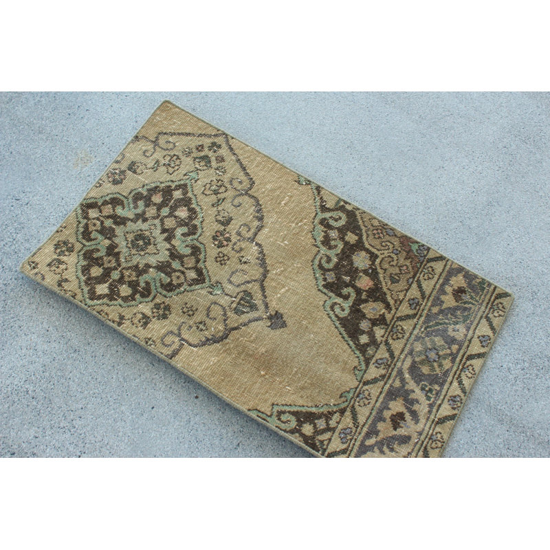Small Vintage Turkish Anatolian Neutral Scandinavian Style Rug Perfect For Entry in Brown