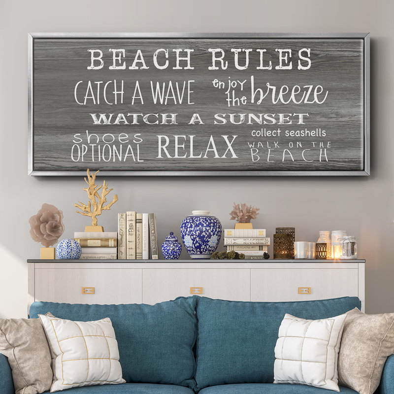 Beach Rules- Framed Canvas, 24" H x 60" W
